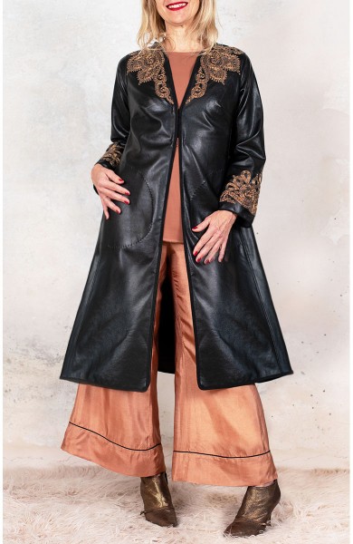 GUSCIO RICAMATO COAT - Old Gold on Black