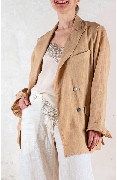 LINEN TRAVEL JACKET - Caramello Nomade