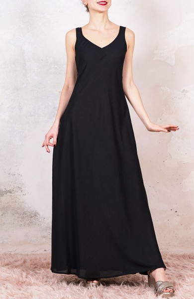GEORGETTE LONG PERFECTO DRESS - Nero Ridondante