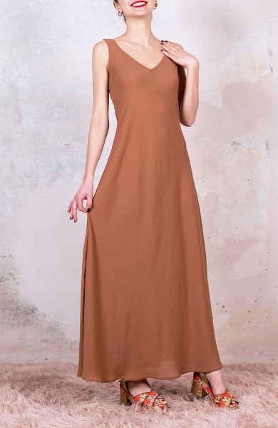 GEORGETTE LONG PERFECTO DRESS - Tabacco Ambivalente