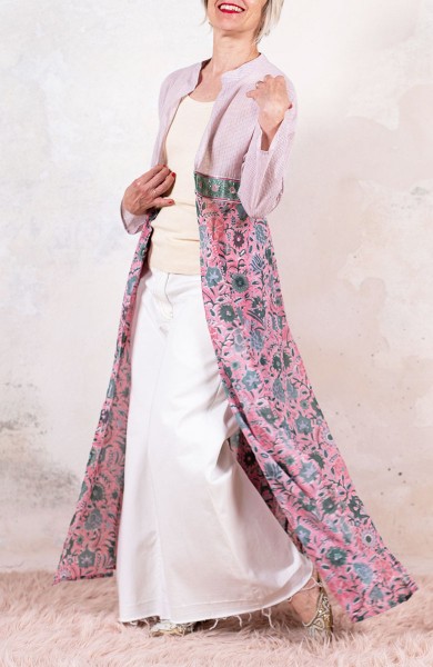 DECO BIJOUX BELT LONG LIGHT COAT - Quadretti su Opale Rosa