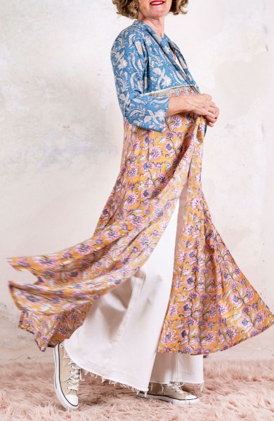 DECO BIJOUX BELT LONG LIGHT COAT - Fiori su Diaspro