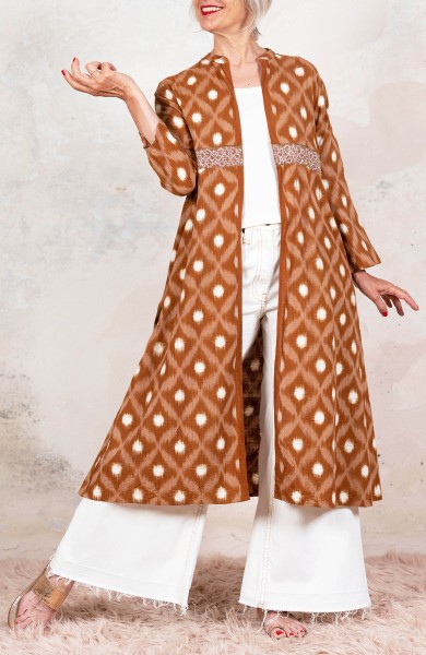 JEWEL BELT LIGHT COAT - Ikat BiancoTabacco